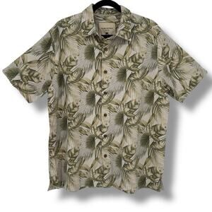 Vintage Y2K Island Republic Camp Shirt Tropical Palm Leaf Print 100% Silk Mens M